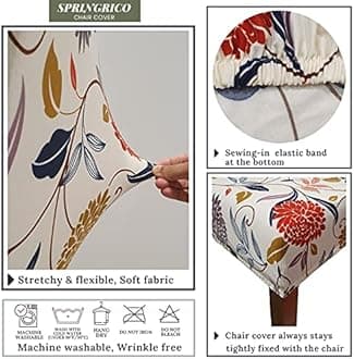 SPRINGRICO Chair Covers for Dining Room Set of 2, Stretch Dining Chair Cover, Washable Spandex Kitchen Parsons Chair Slipcovers, Removable Seat Protector for Home or Party (2 Pack, FLORAL4)