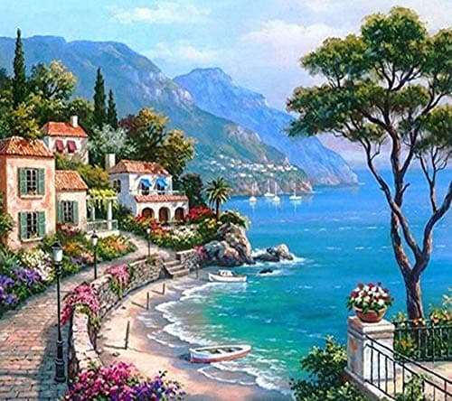 Tesco store Full Drill Square Diamond Painting 5D DIY DP Seaside Town Rhinestone Embroidery Arts Craft Paint-by-Number Kits Mosaic Pasted Needlework for Home Decoration