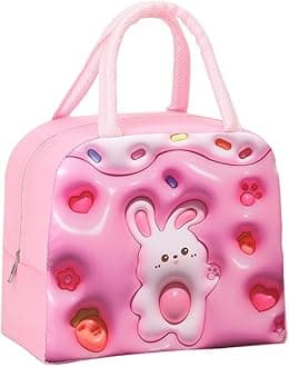 IraXpro Lunch Bag for Kids School,Insulated Lunch Box Bag For Girls Boys,Multiple Color and Pattern Options,Water-Resistant,Reusable,Lightweight & Durable Lunch Tote (Pink-Rabbit)