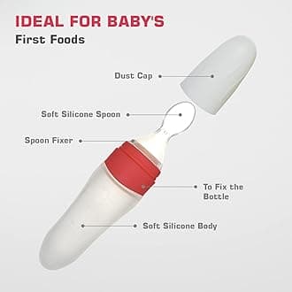 R for Rabbit First Feed Food Feeder with 90ml Capacity for 4M+ Baby, Premium Soft Silicone Food Grade BPA Free for Cereals, Infant, Kids (Red)