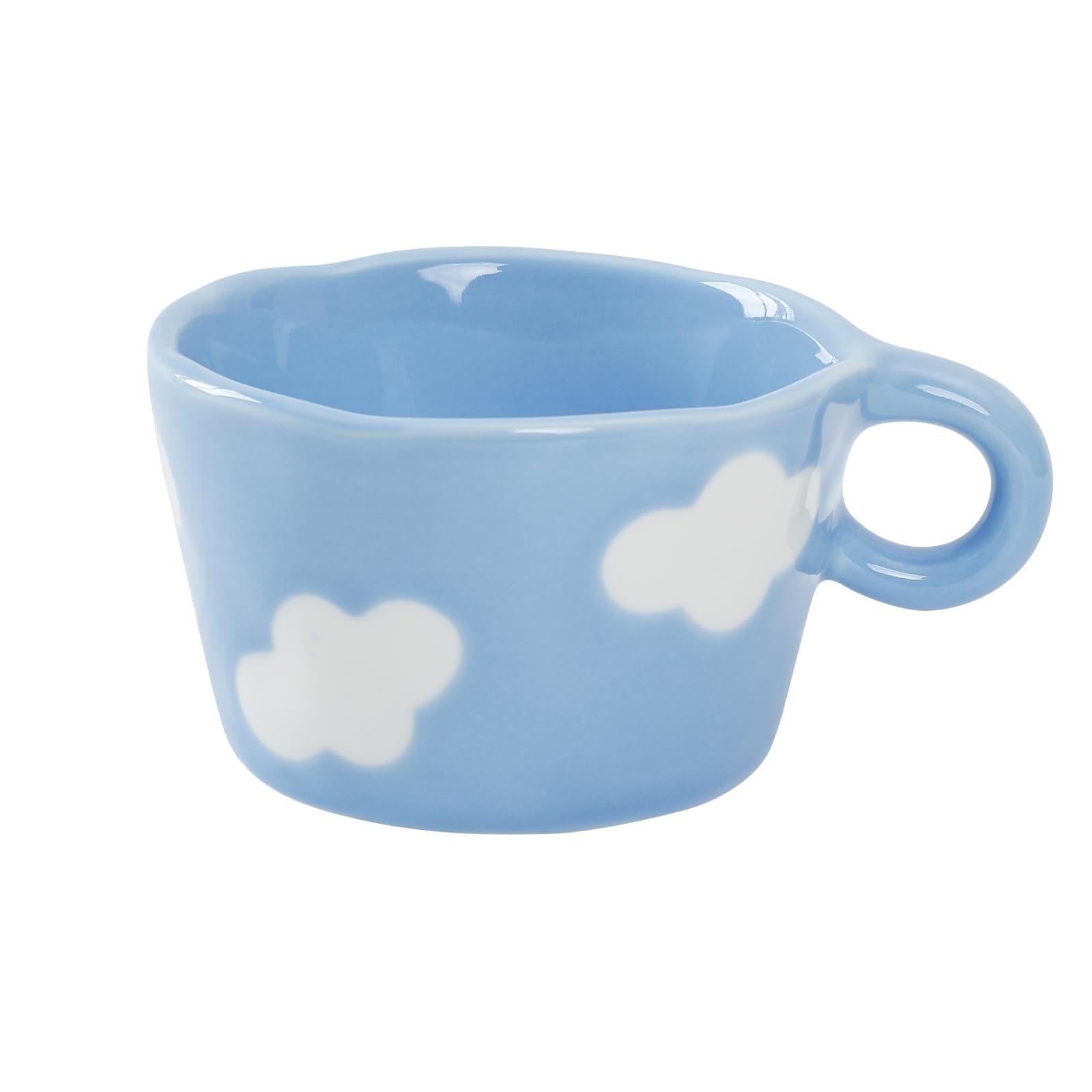 Koythin Ceramic Coffee Mug, Cute Creative Hand Printed Mug Design for Office and Home, 6.5 oz/200 ml for Latte Tea Milk (Blue Sky and White Clouds)