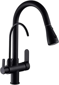 WANFAN Kitchen Sink Faucet with Pull Down Sprayer 2 Handle 3 in 1 Water Filter Purifier Faucets Black 0195R
