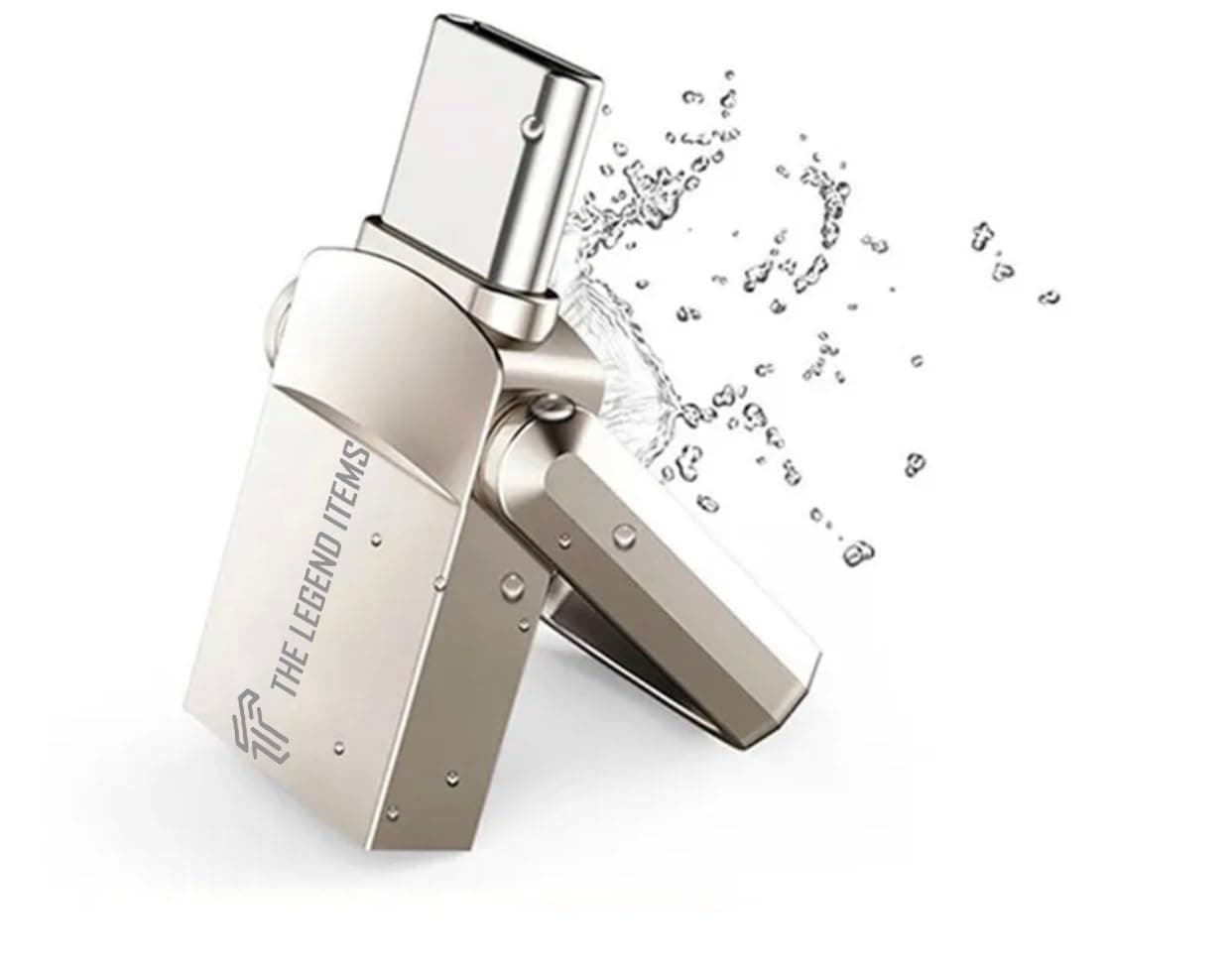 The Legend Items 2TB Dual Connector USB Flash Drive - Type-C High-Speed Data Storage - Compact OTG Device for Smartphones, Tablets, PC - Metal/Alloy (Silver)