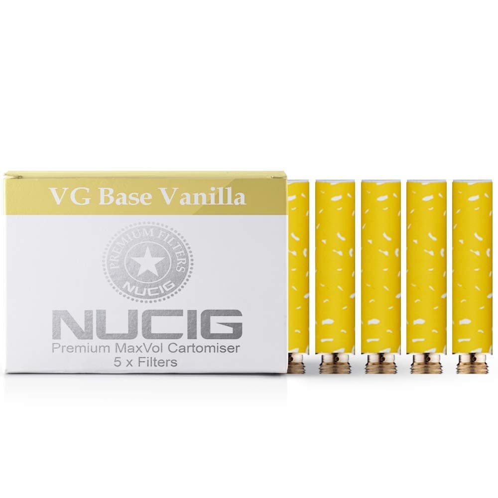 5 x Standard NUCIG 0MG Vanilla Refill cartomiser Filter | ***VG Premium | for e Shisha e Hookah e Cigarette Electronic Cigarette ego (Standard) | Nicotine Free | Tobacco Free