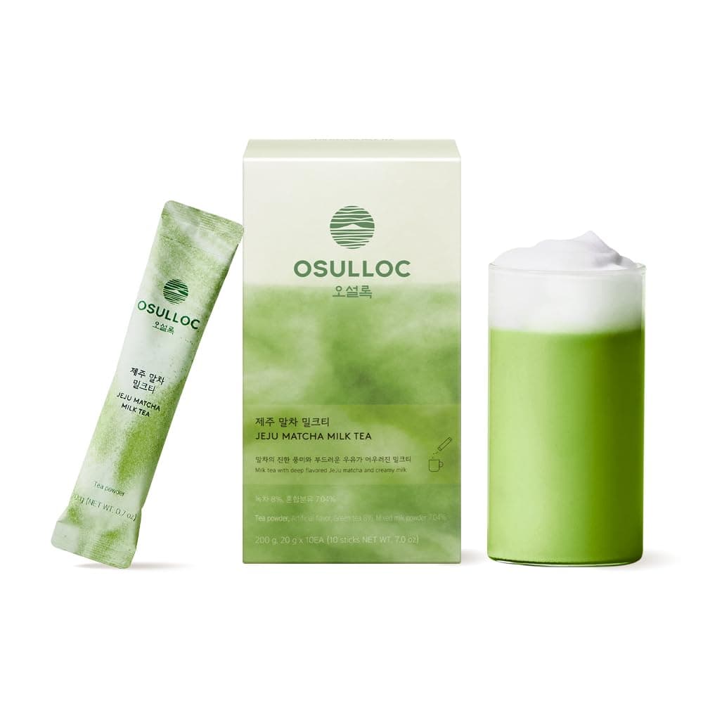 Jeju Matcha Milk Tea (7oz X 10 Packets), Easy on-the-go Stick type Powder Blended tea, Deep flavored matcha & creamy milk