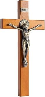 KUXBET Crucifix Wall Cross Wooden Jesus Christ Catholic Hanging Wall Cross for Home Decor 10 Inch Cross For Wall Golden Oak (10" L x 4.9" W)