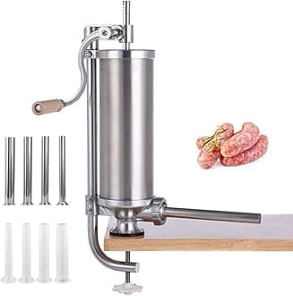 Sausage Stuffer, Vertical Stainless Steel Sausage Maker Packed with 8 Tubes, Commercial and Household Use (5LBS VERTICAL)