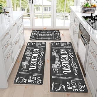 XLHOMO 3-Pack Non-Slip Kitchen Rugs - Grey Farmhouse Cushioned Mats, Washable & Stain Proof for Kitchen Floors, Laundry, Bathroom, Entryway