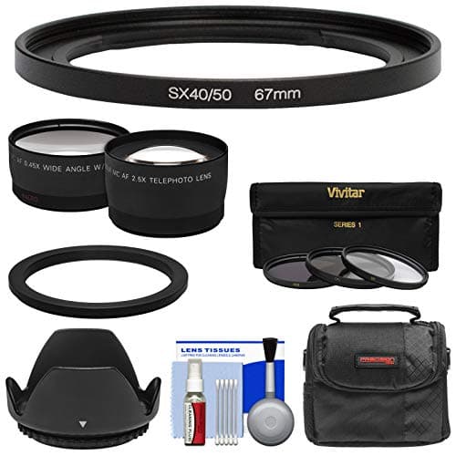 Bower FA-DC67A Adapter Ring (67mm) with Tele & Wide Lenses + Kit for Canon PowerShot SX50, SX60, SX70, SX520, SX530, SX540 HS