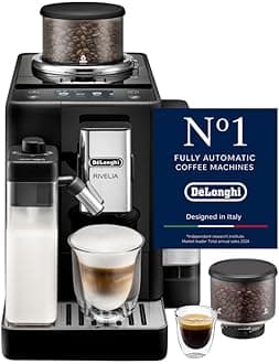De'Longhi Coffee Machine RIVELIA Fully Automatic Espresso Machine with 22+ Hot & Iced Beverages, Bean Hopper, Color Touch Display, 13 Grinder Settings, LatteCrema, Twin Shot EXAM440.55.B (Europe Made)