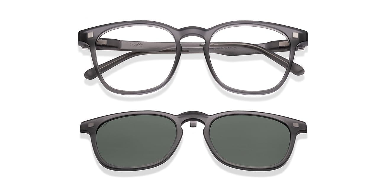 Lenskart Switch | Zero Power Bluecut & Anti-Glare Computer Glasses with Sun Clip-Ons | Two in one glasses | Greystone - Grey Full Rim Square | Unisex | Large | LH E17771-W