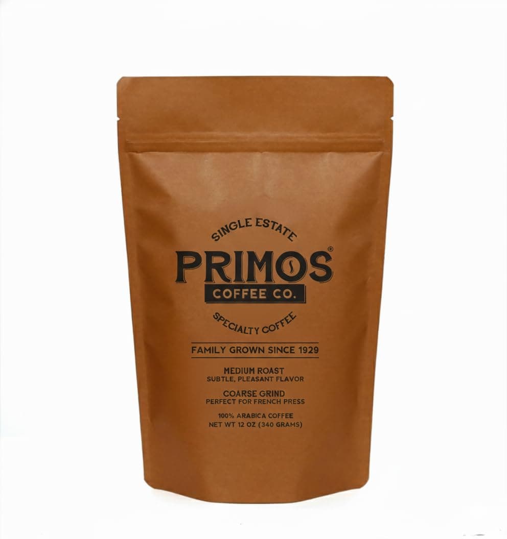 French Press Specialty Coffee, Coarse Ground, Primos Coffee Co (Medium Roast, 12 Oz)