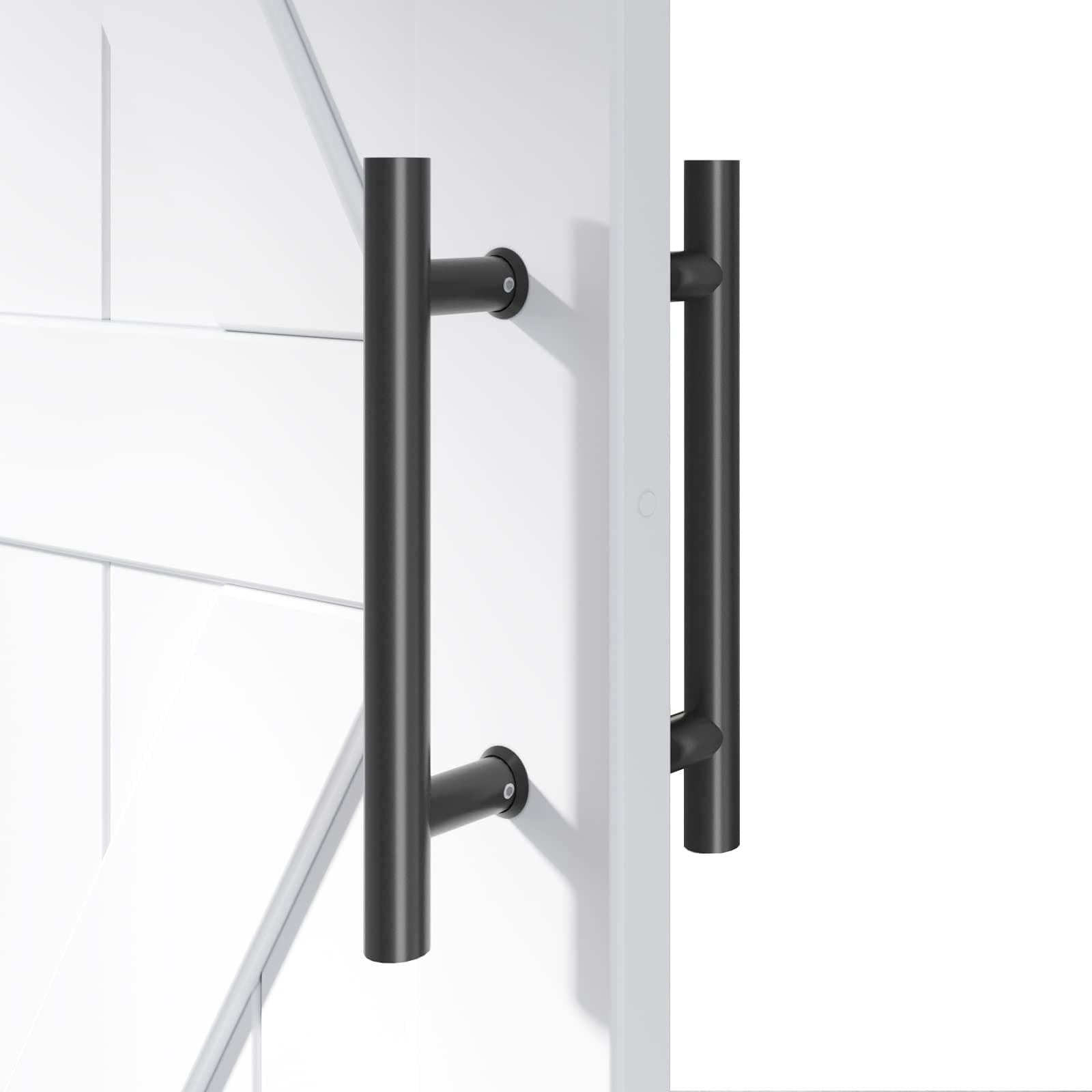 EaseLife Double-Side Bar to Bar H-Shape Barn Door Handle Set,304 Stainless Steel in Black Powder Frosted Surface,Round,for Glass Door and Wooden Door