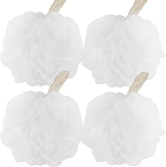 Fu Store Loofah Sponge 50g White 4 Pack Shower Loofahs Bath Sponges Mesh Balls for Body Scrubber Exfoliator Wash Back Scrubbers Bathroom Men Women - 4 Cleaning Bathing Accessories