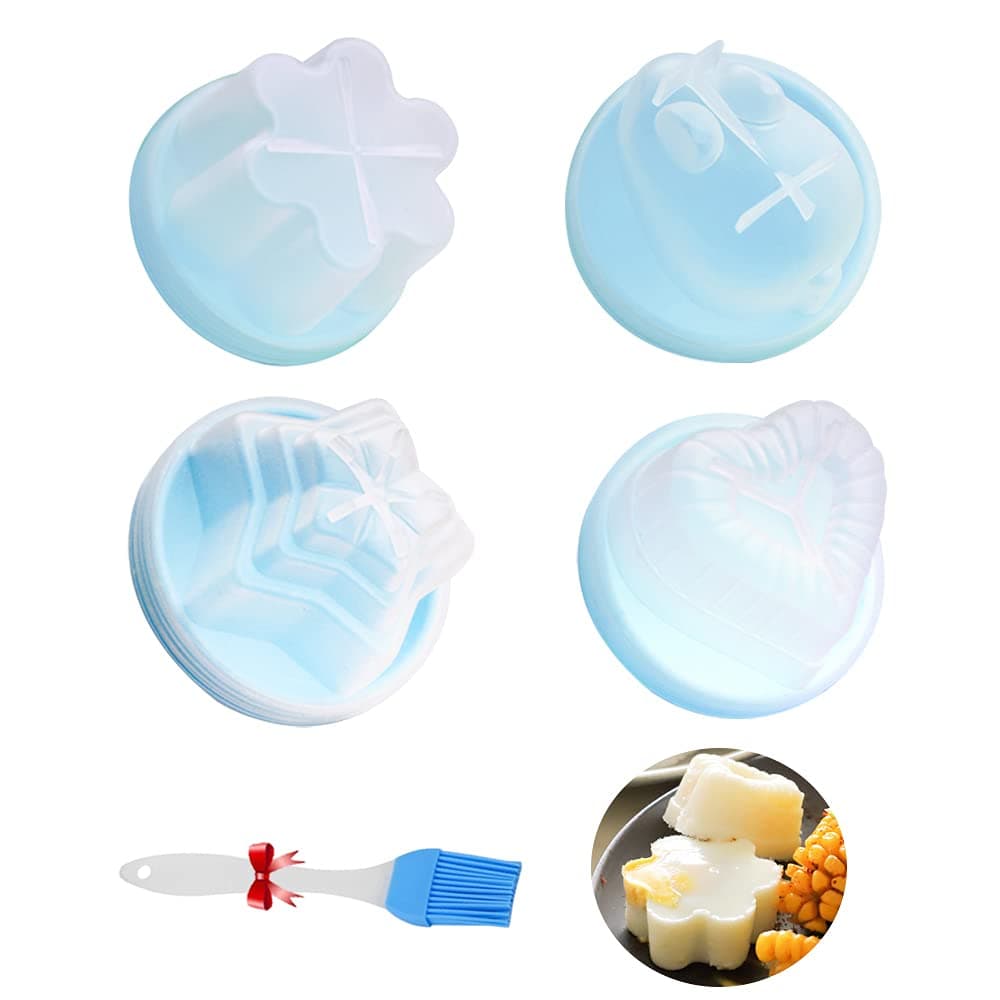 Omio 4 Packs Egg Poacher Egg Poaching Cups with Ring Standers Poached Egg Maker Egg Cooker Cute Shaped Food Grade Nonstick Silicone for Microwave or Stovetop Cooking Mold Boiled Egg Cooker Egg Mould