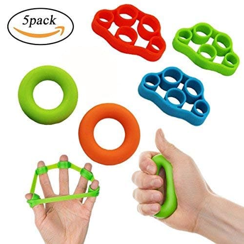 Penaldo Finger Stretcher Crimp Training Bands Hand Resistance Bands Exerciser Grip Strengthener Trainer for Forearm Grip Workout, Guitar and Rock Climbing Exercise – 5 Pack