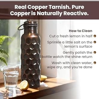 Craft Trade 100% Pure Copper Water Bottle 34 Oz, Ayurveda inspired 1Ltr Bottle for Drinking, Handcrafted Honeycomb Finish with Jute Carry Case, Boosts Immunity & Digestion, Leak-Proof, BPA-Free, 2 Pk