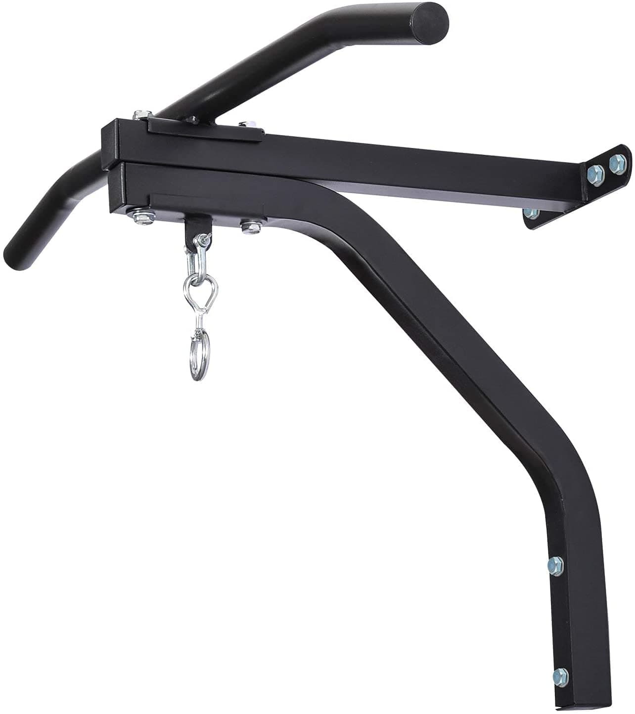 IWIN RMOUR Iron Heavy Duty Punching Bag Wall Mount Bracket Hanging Stand with Pull Up Bar, Chin Up Bar for Indoor Fitness Boxing, MMA Training Muay (Black)