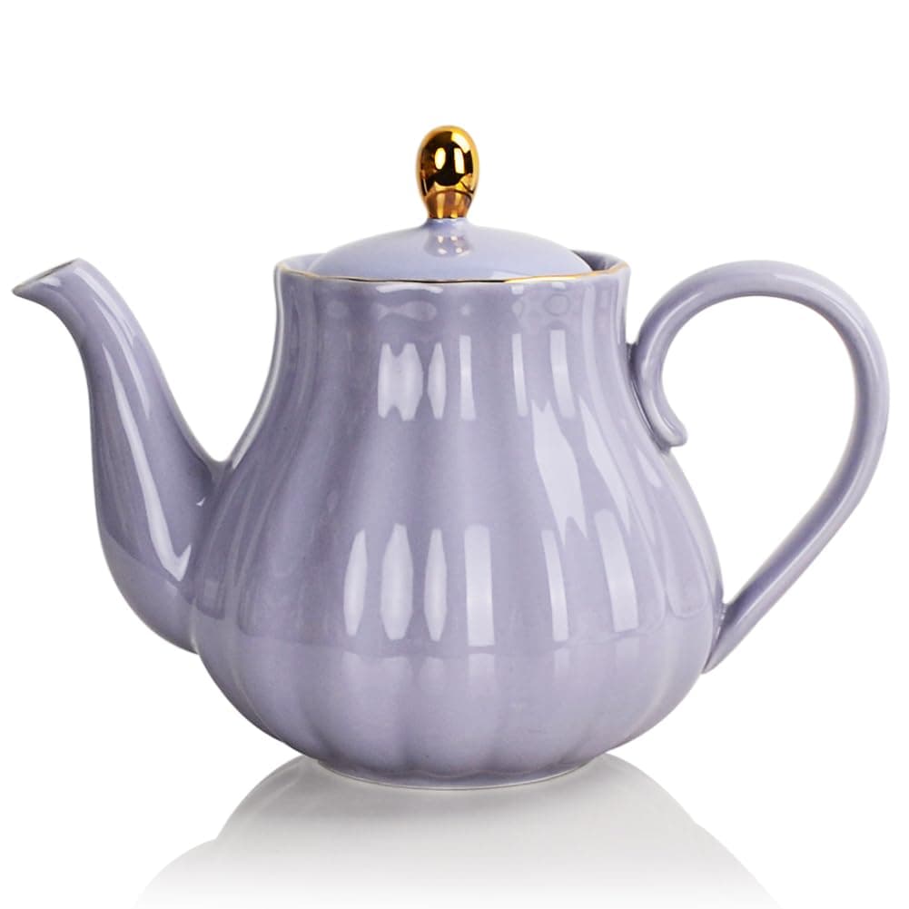 Sweejar HomePorcelain Tea Pot with Infuser and Lid,Teaware with Filter 890 ml for Tea/Coffee/Milk/Women/Office/Home/Gift (Pumpkin Shape, Purple)