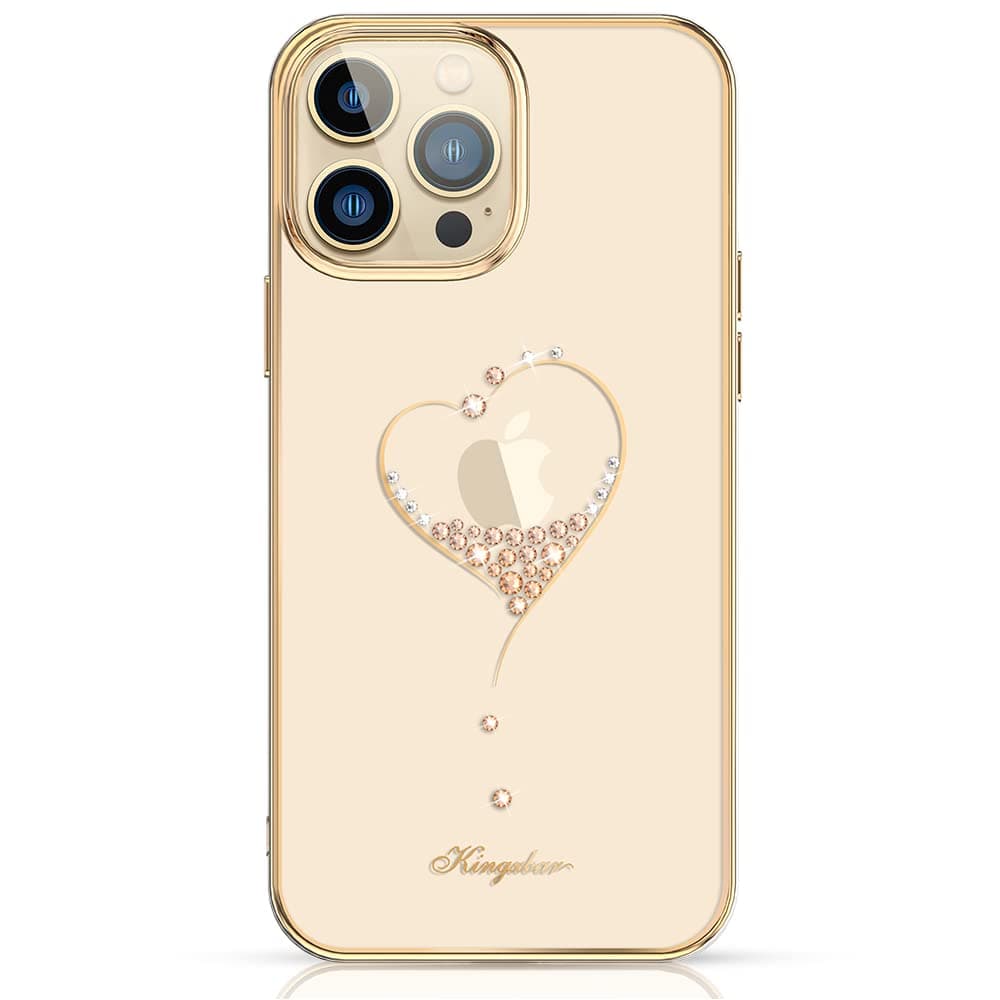 KINGXBAR for iPhone 13 Pro Max Case Gold for Women Luxury Heart Desgin Phone Cases Bling Girly Clear Protective Cover for iPhone 13 Pro Max 6.7 inch