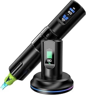 Rotary Battery Pen Tattoo Cartridge Machine with Adjustable Stroke, Wireless Tattoo Machine with 2000mAh Battery, LED Display, 7 Adjustable Strokes, Suitable for All Artists