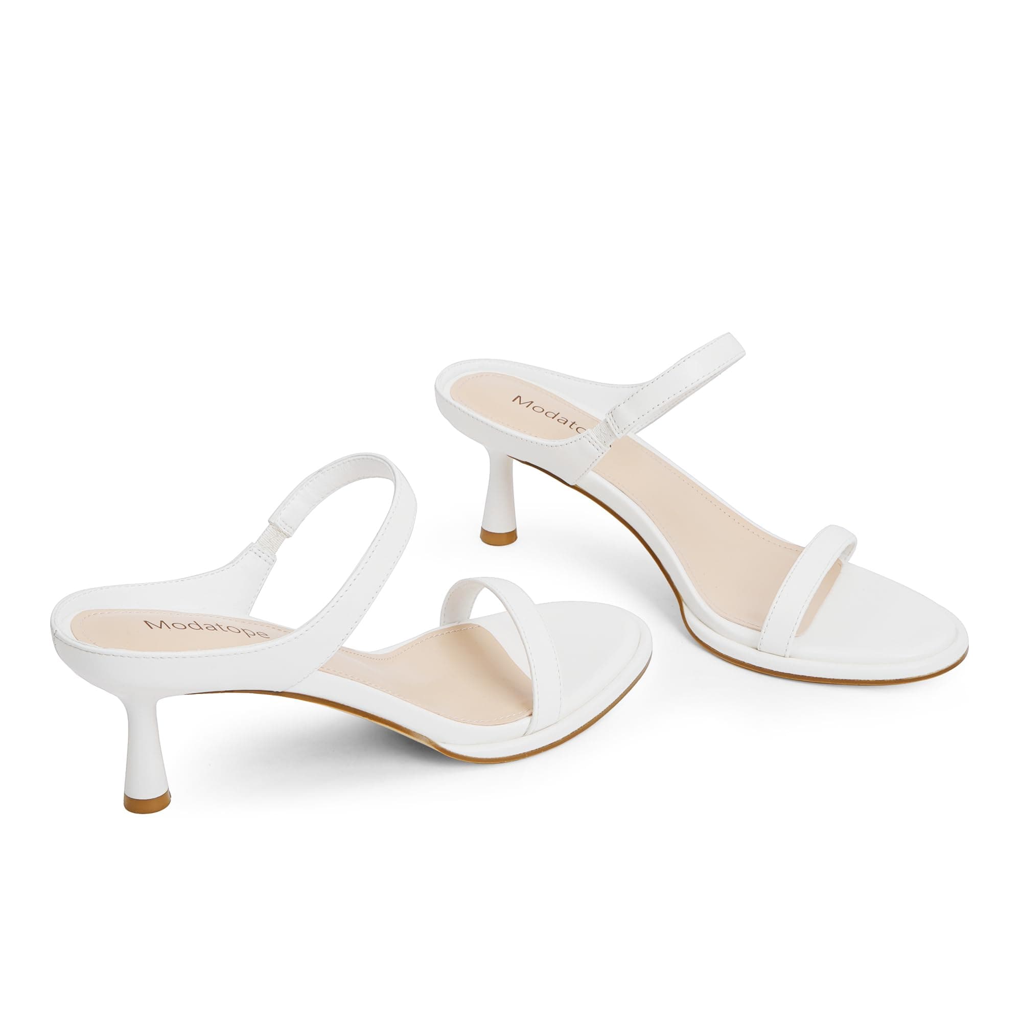 Modatope Two Strap Heeled Sandals for Women Kitten Heel Rounded Toe Heels Women Slip on Open Toe Sandals