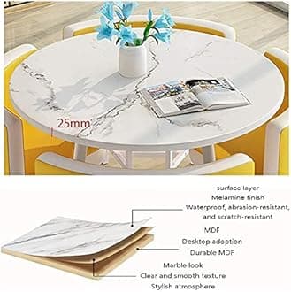 yellowRound Dining Table and Chair Set 1 Table and 4 Chairs Vintage Leather Lounge Chair Office Reception Room Negotiating Table Cafe Library Lounge Cocktail Table