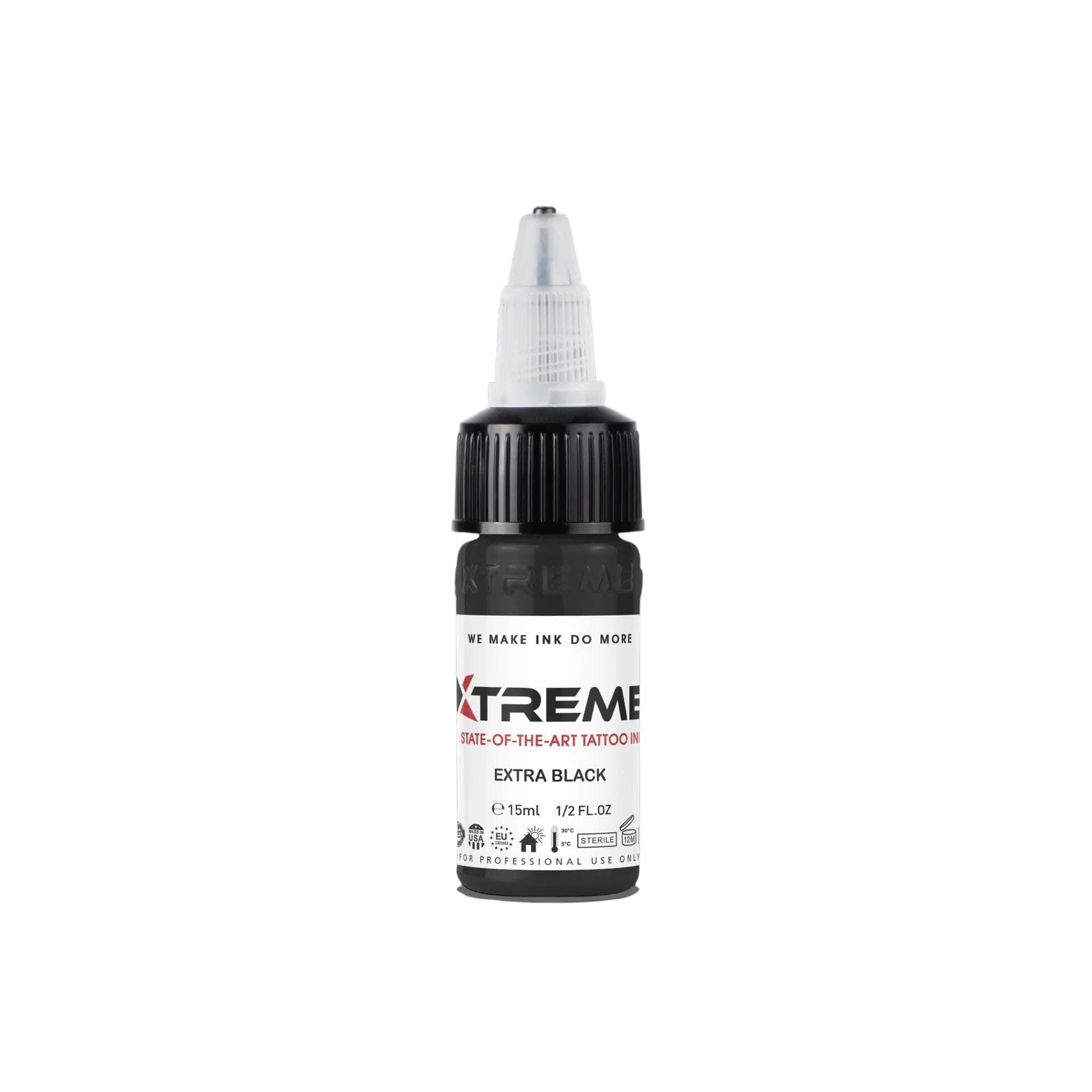 Xtreme Tattoo Ink, Versatile Medium Viscosity for Precision Tattooing, Rich Hue, Quick Healing, Acrylic-Free, Water Based and Premium Quality, Ready-to-Use Tattoo Ink (Extra Black, 0.5 oz)