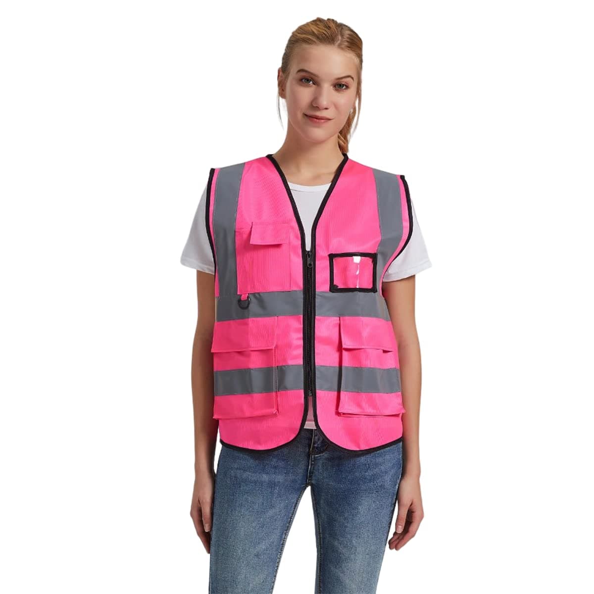 evershare Custom Safety Vest Logo High visibility Safety Vest Class 2 Hi Vis Reflective, Pink, XX-Large