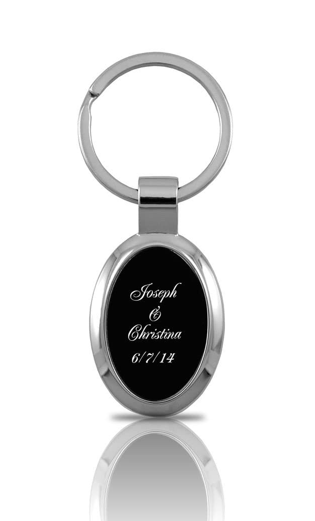 Personalized Black-Silver Oval Keychain - Free Laser Engraving