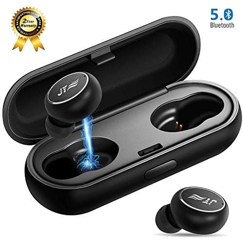 True Wireless Bluetooth Earbuds V5.0-Sport IPX6 Sweatproof in-Ear No Drop Fit Mini Earphones- 3D Deep Bass Stereo Sound & Noise Canceling-16 Hr Battery Playtime Headsets with Charging Case for Calls