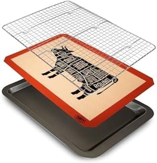 Trinity Provisions Meat Resting Pan - With Wire Rack and Silicone Baking Mat - Dishwasher and Oven Safe Stainless Steel, for Cooking and Cooling Steak, BBQ, Bacon, & More