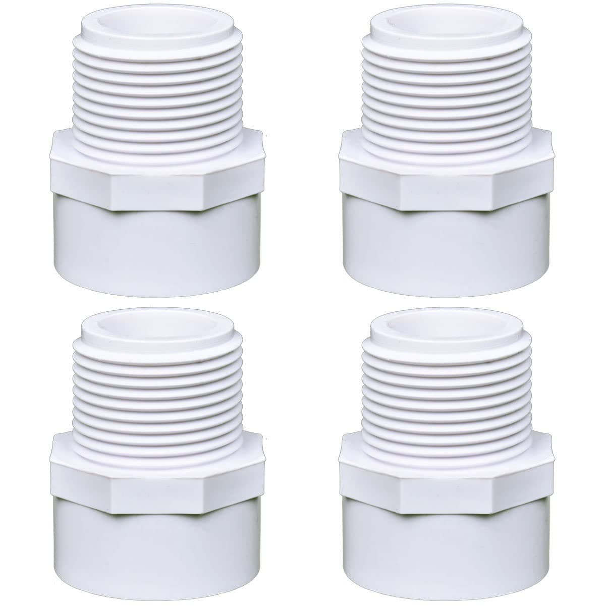 letsFix PVC Male Adapter 1-1/4 Inch (4-Pack), Pipe Fittings (Socket x Male Pipe Thread) - Fits 1-1/4 Inch Sch.40 PVC Pipes