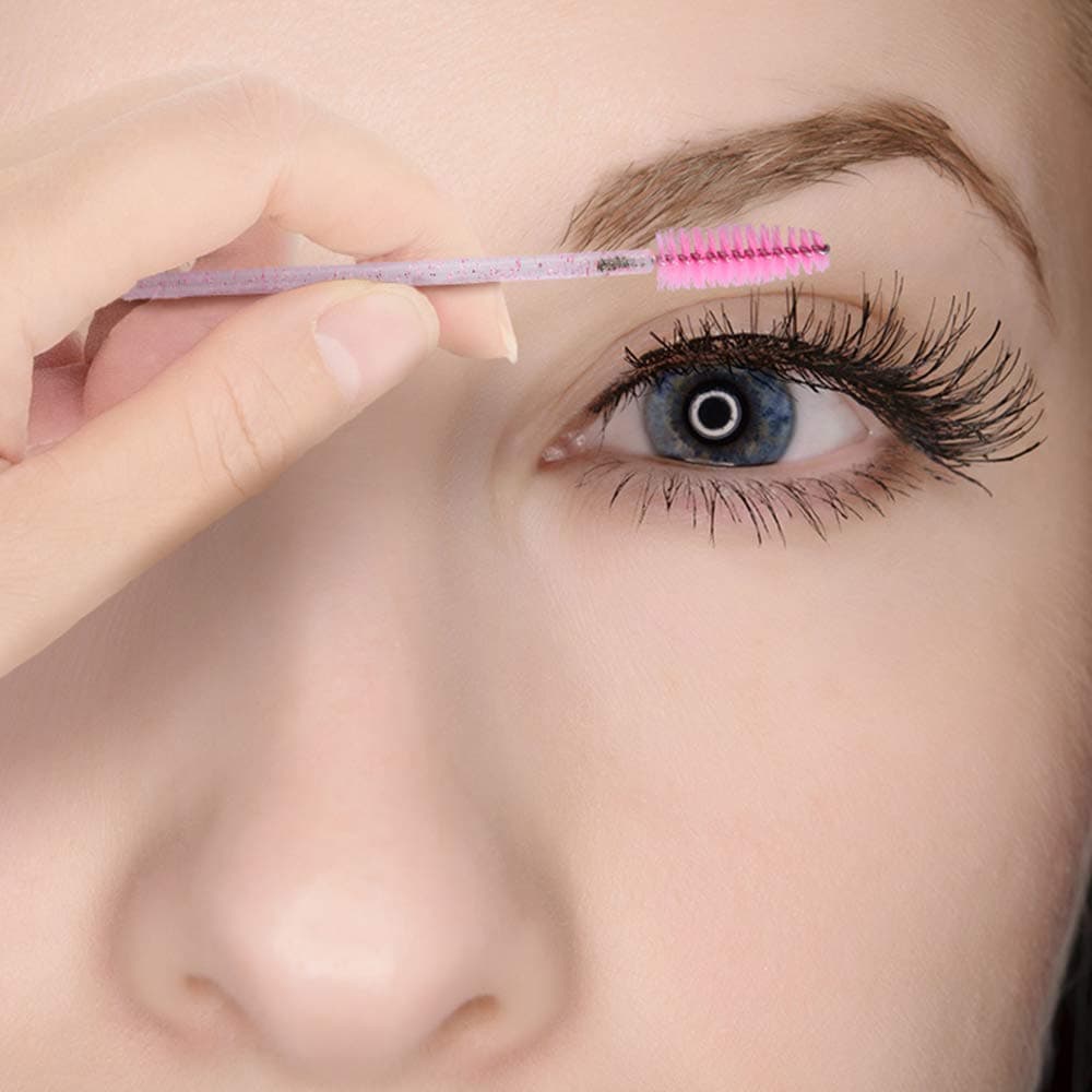 G2PLUS 100 PCS Disposable Crystal Eye Brush, Pink Brush Mascara Wands, Eyelash Mascara Brushes Eye Lash Applicator Brush