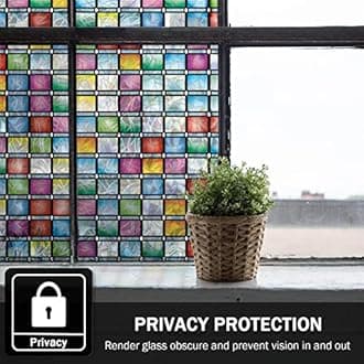 FEOMOS Rainbow Window Tint, Static Cling Window Film Privacy, Stained Glass Vinyl, Decorative Stickers Anti UV for Home, 90 x 300cm