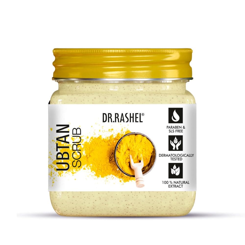 DR.RASHEL Ubtan Scrub For Face & Body | With Haldi, Chandan & Kesar | Skin Brightening | Tan & Dead Skin Removal | Deep Exfoliation | 380ml