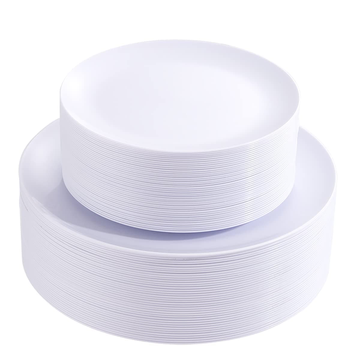 PULOTE 100PCS White Plastic Plates Disposable - Heavyweight 50 White Dinner & 50 Dessert/Salad Plates for Wedding, Party
