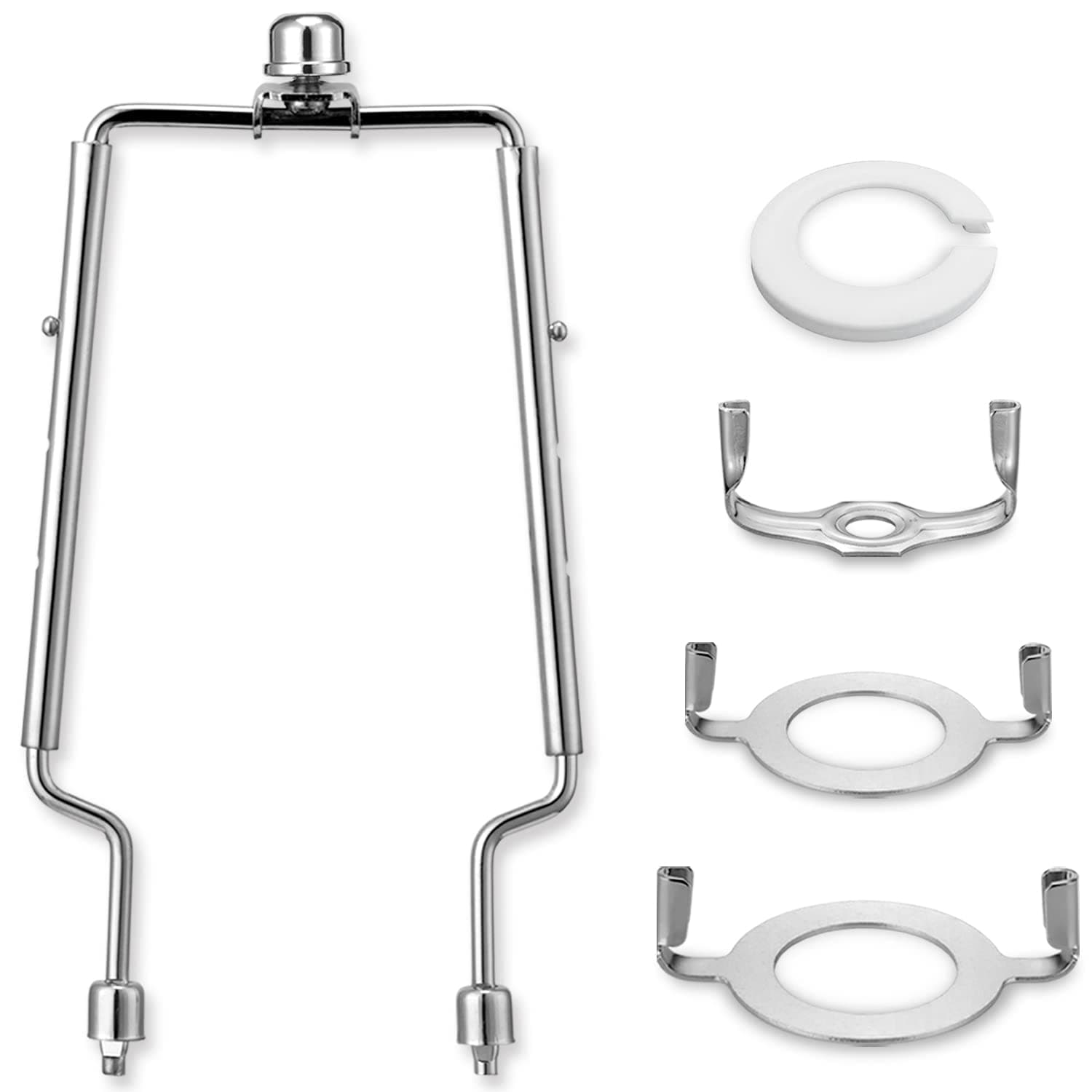 Lamp Harp Kit, 7 8 9 10 inch Adjustable Lamp Shade Holder, Hardware Parts Included Harp Frame and Finials, Standard Saddle, E14 E26 E27 Light Base UNO Fitter Adapter, Lamp Bracket Accessories (Silver)