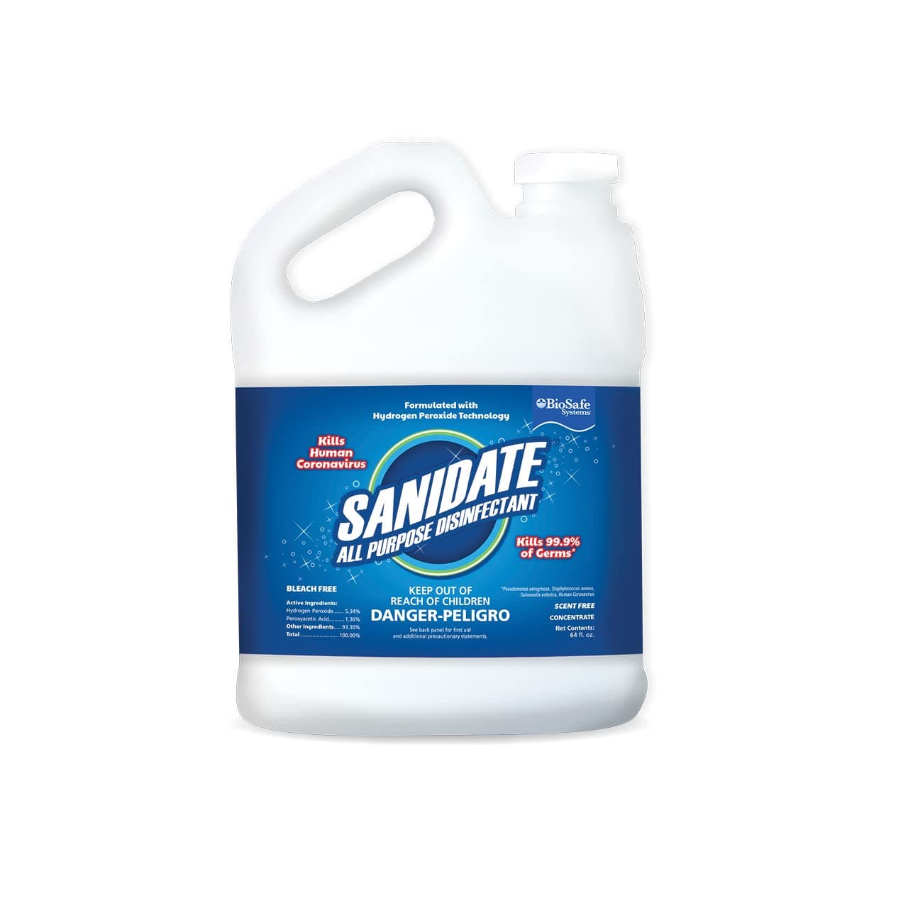 BioSafe Systems SaniDate All Purpose Disinfectant, 2 Gallon, unscented