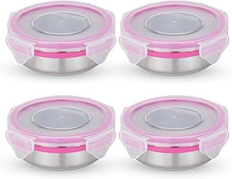 STEELLOCK Stainless Steel Airtight Container with Lid | Leakproof, BPA-Free | Multipurpose Food Storage Containers/Tiffin/Dabba for Office, School & Kitchen | SL-1200-set of 4, 150ml each, Pink