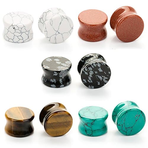 CABBE 10pcs Stone Ear Plugs Stretching Kit Gauges 2g-20mm Saddle Double Flared Expander Set Stretcher Body Piercing Jewelry