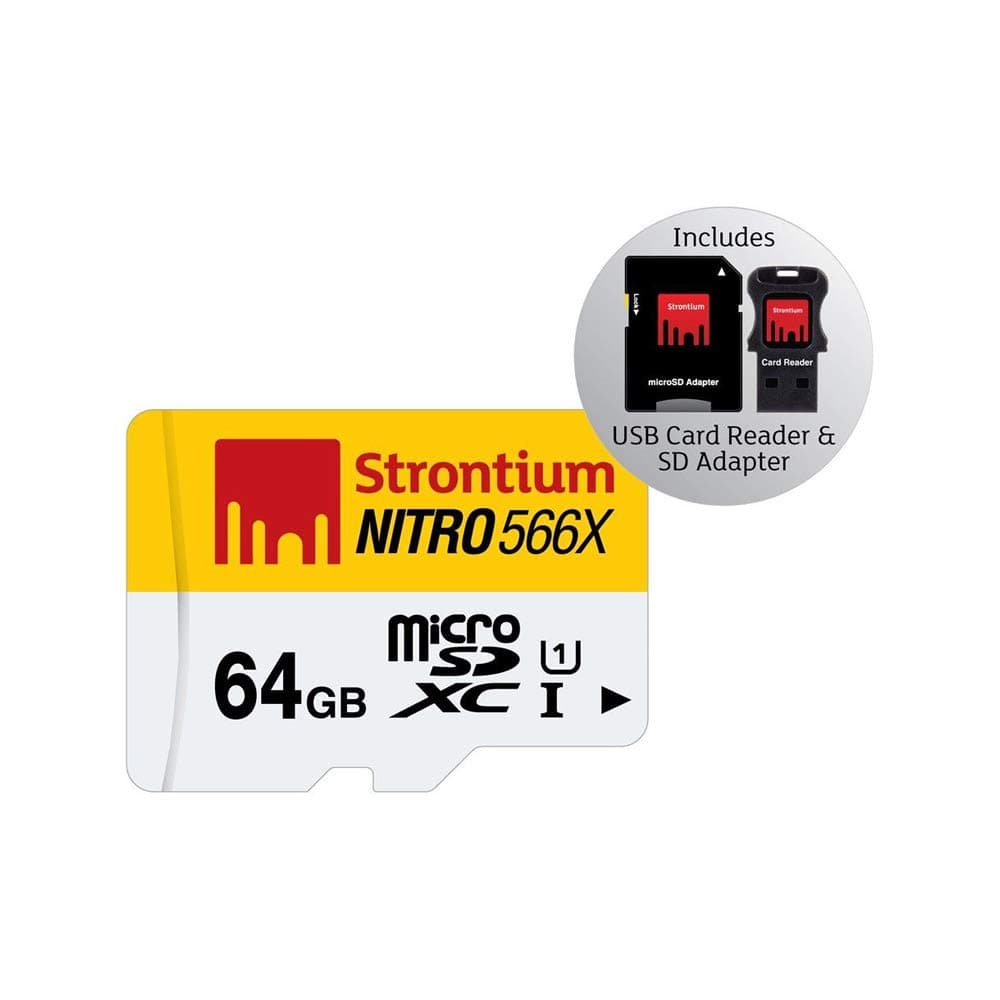 Strontium Nitro 566X 64GB MicroSDXC UHS-1 Memory Card with Adapter and Card Reader