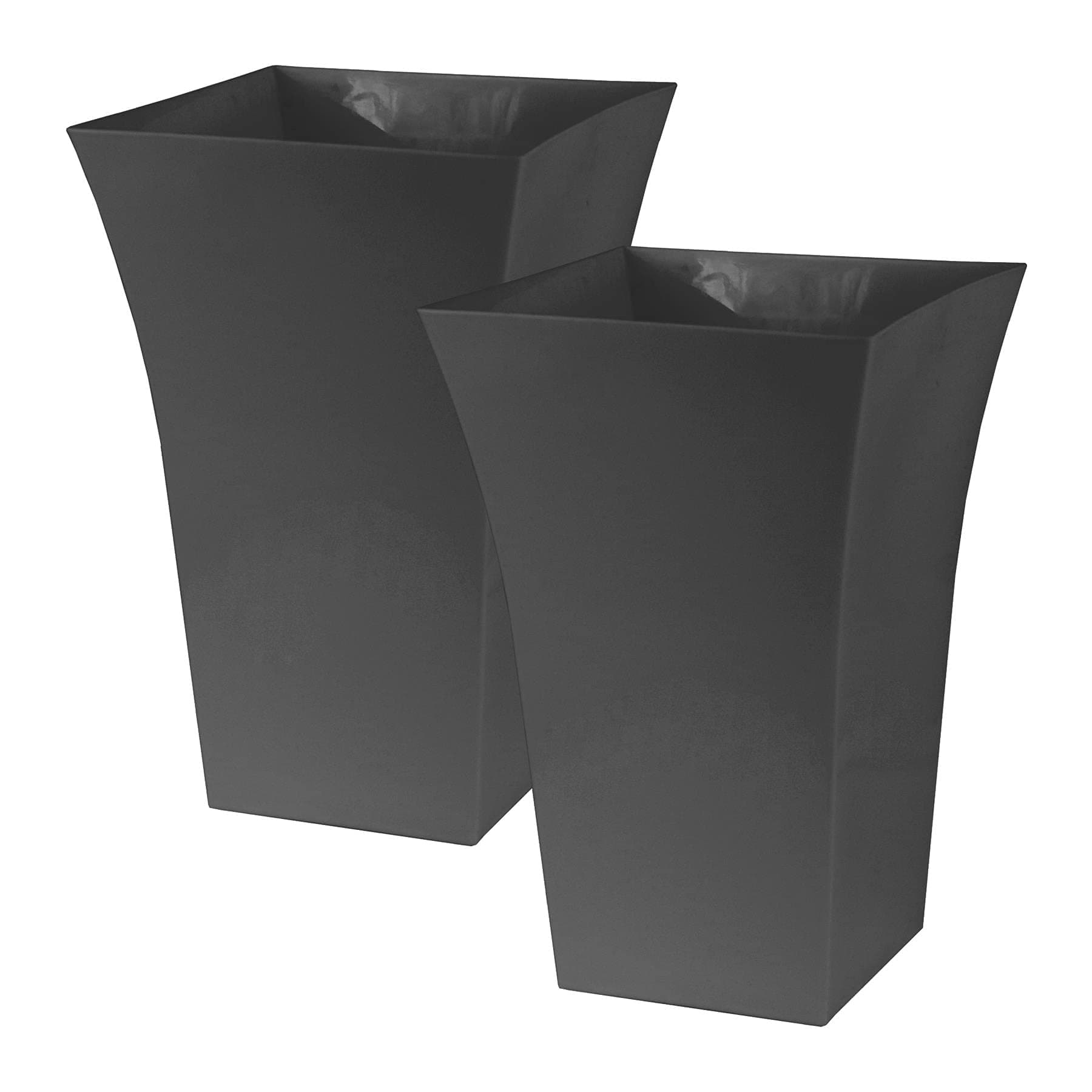 Large Milano Plastic Gloss Planters, Set of 2 - DARK GREY Colour - Dimensions: 44cm (H) x 30cm (W) x 30cm (D).