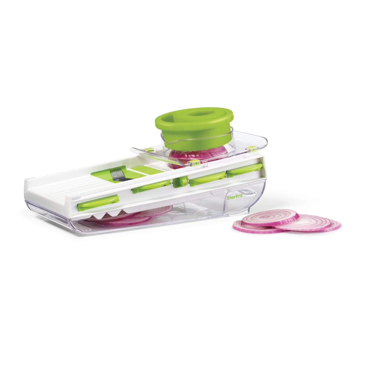 Easy Mandoline Slicer, Dicer - 5-Blades and Graters - Straight & Crinkle Blades, Julienne, Grater & Shredder - Self-Feeding Pusher - Catch Base for Storage and Food Container