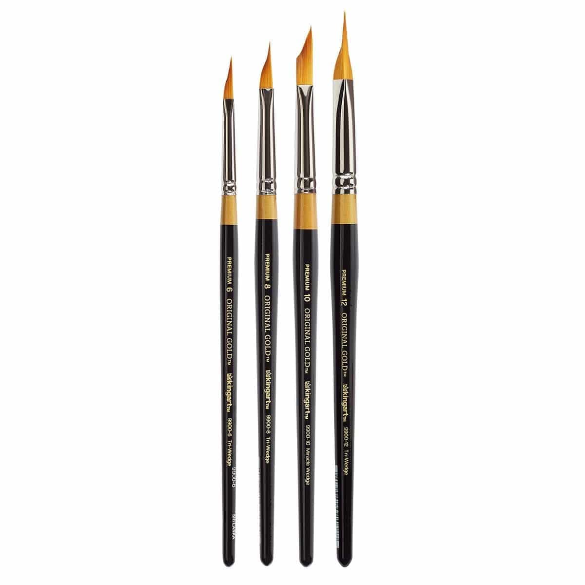 B-092 Premium 4 pc. Original Gold 9900 Series Miracle Wedge Artist Brush Set, Synthetic Golden Taklon Hair for Acrylic, Oil, Watercolor and Gouache Paint, Short Handle, 4 Sizes: 6, 8, 10, 12