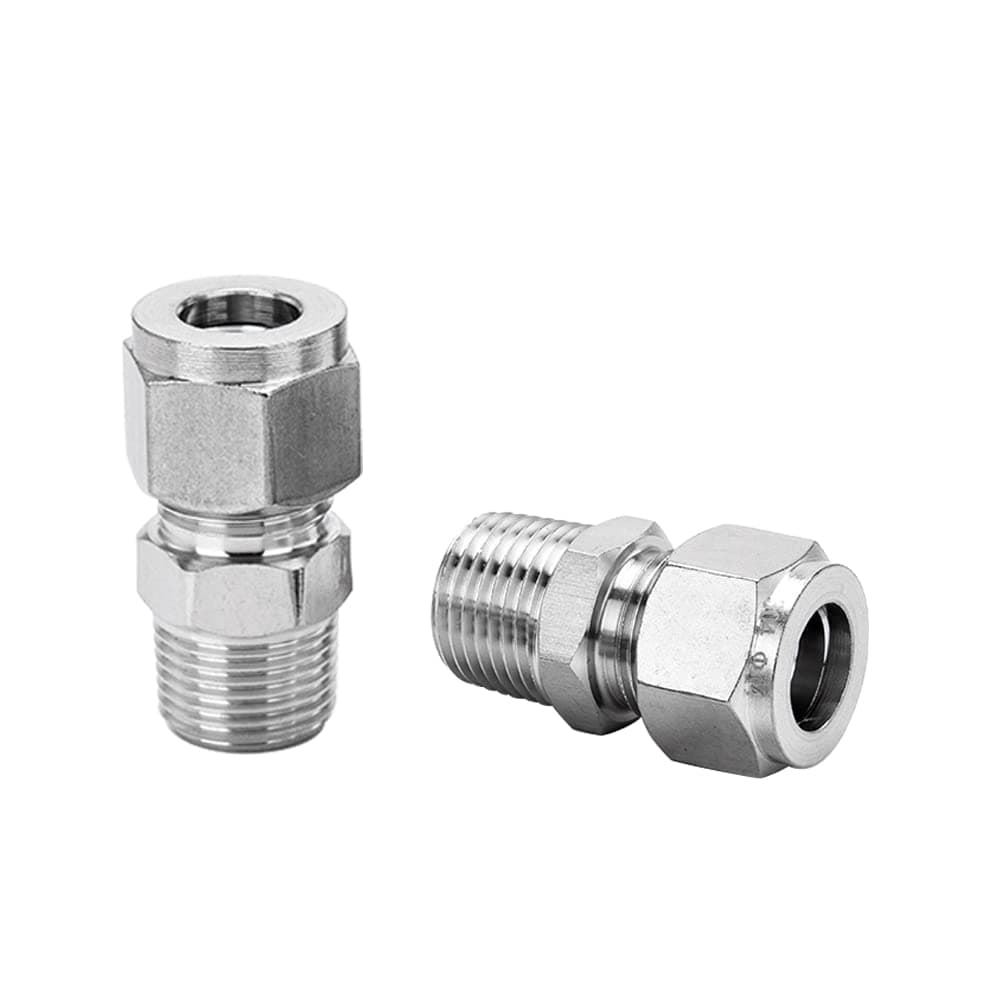 304 Stainless Steel Compression Fitting 1/4" Tube OD x 1/8" NPT Male Coupler Straight Adapter Connect with Double Ferrules Pack of 2