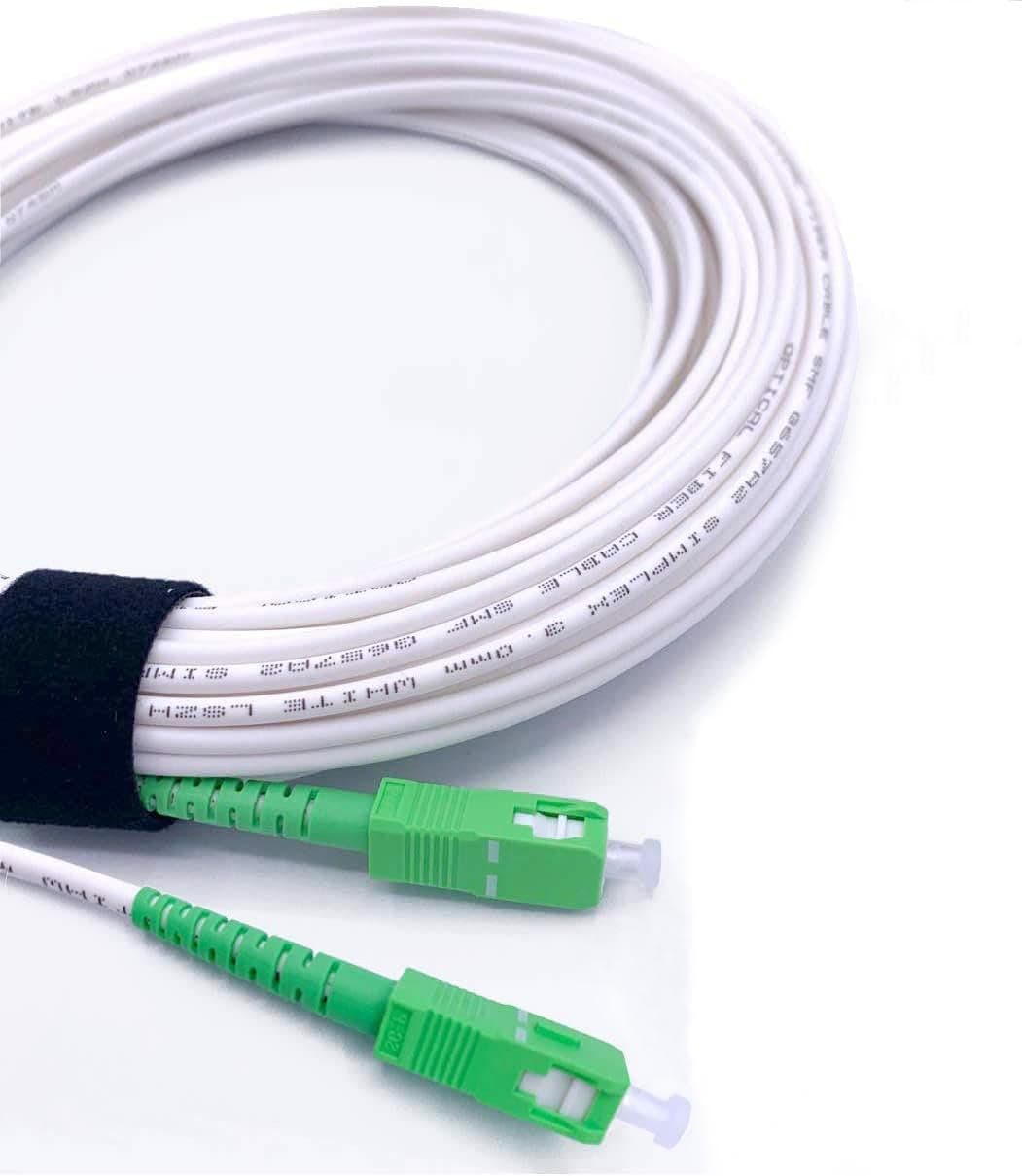 Elfcam Fiber Optic Cable SC/APC to SC/APC Simplex Singlemode 9/125μm, Compatible with FTTH Cables, White (1M)