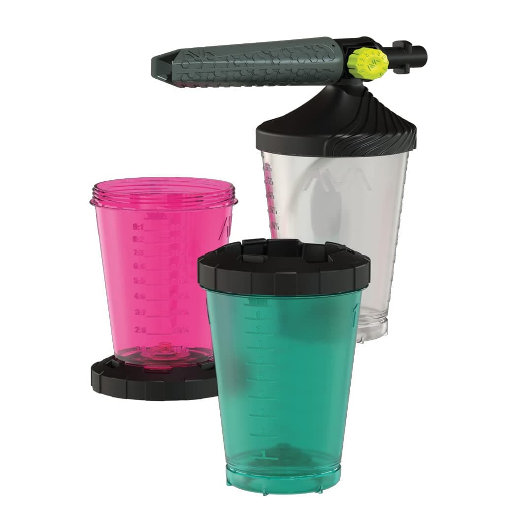 AVA Premium Foam Cannon Kit, Includes AVA Premium Foam Cannon P30-P80, 2x lids, 3x 1L Beakers In Clear, Magenta and Pine Green, Compatible with AVA & Karcher K2-K7 Pressure Washers
