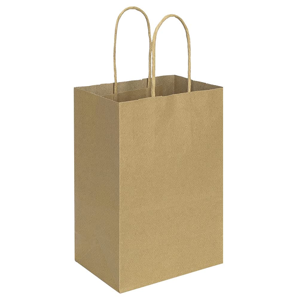bagmad 50 Pack 5.25x3.25x8 inch Plain Brown Small Gift Paper Bags with Handles Bulk, Kraft Paper Bags, Party Favors Grocery Retail Shopping Business Craft Cub Sacks (Natural 50pcs)