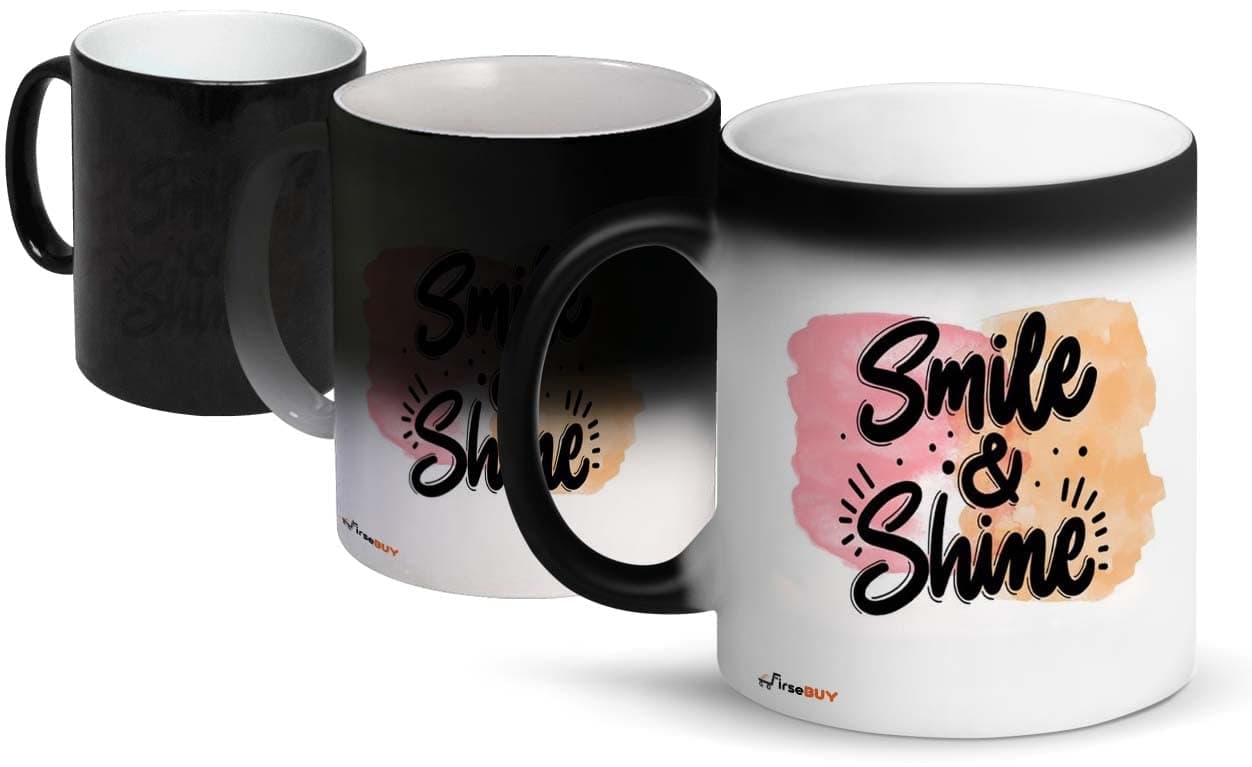 Magic Mug, Cute Smile and Shine Printed Ceramic 11 Oz Color Changing Coffee Cup, Black 1 Piece